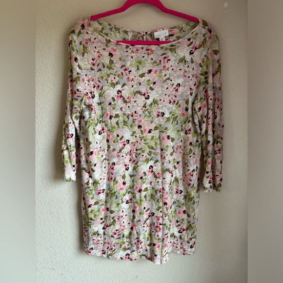 J. Jill 100% Linen Romantic Floral 3/4 Sleeve Tie Back Tunic Length Blouse XS - Picture 2 of 9